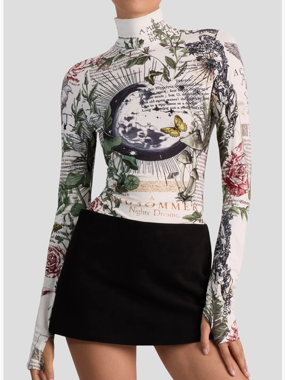 Delaina Mixed Print Turtleneck Top